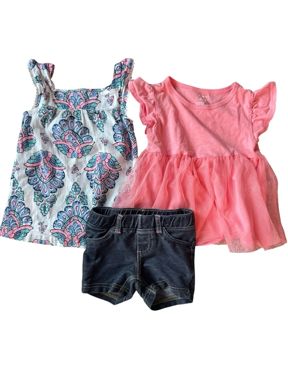 Carter’s Toddler Girl Outfit Bundle Size 2T Pink Tulle Top Tuttu Denim Shorts